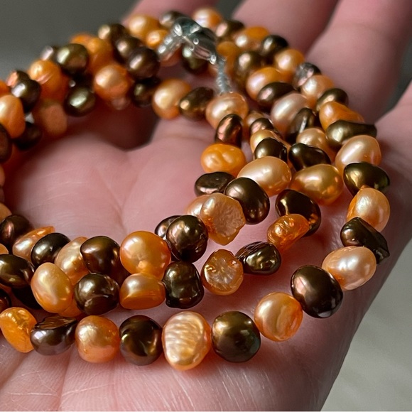 Freshwater Pearls | Colored Small Freshwater Pearls Chocolate & Orange 30" Long - Picture 3 of 6